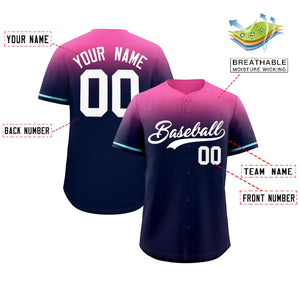 Custom Navy Pink Gradient Fashion Design Authentic Baseball Jersey