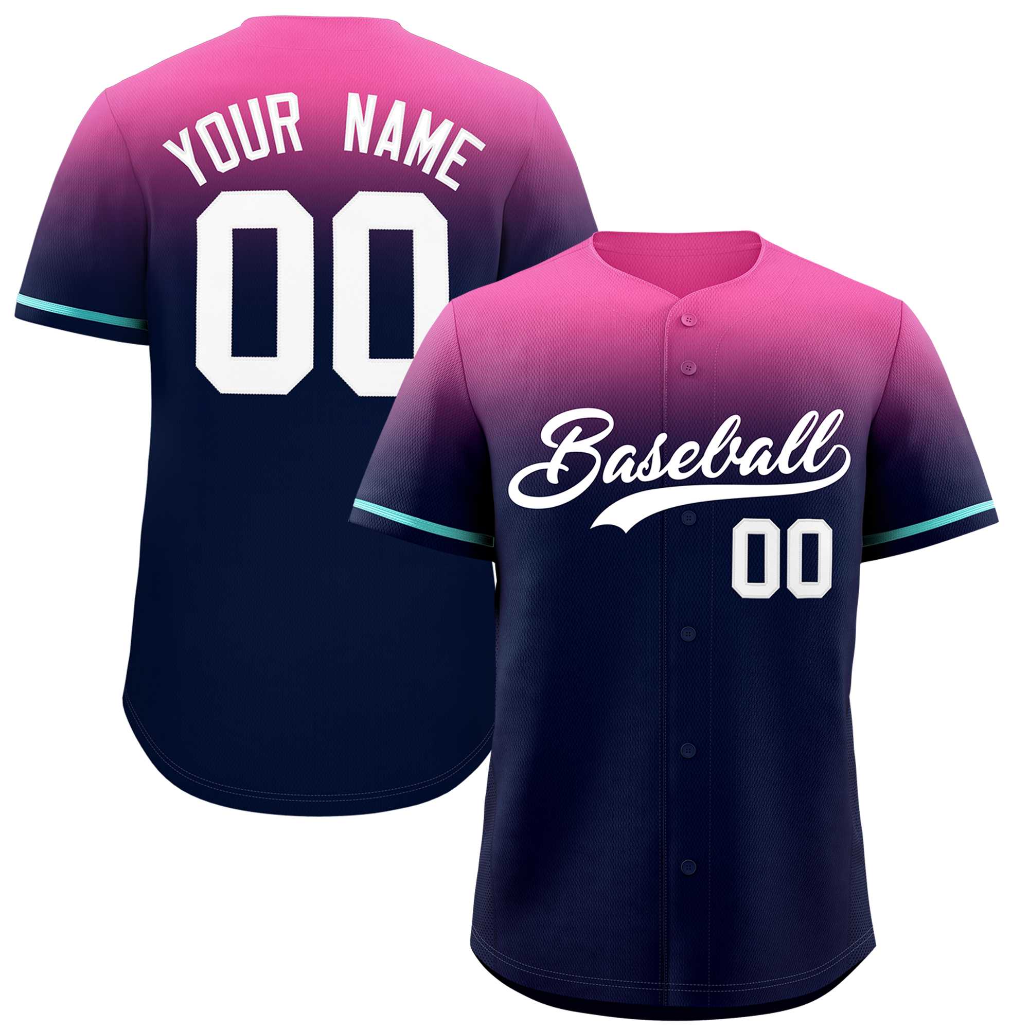 Custom Navy Pink Gradient Fashion Design Authentic Baseball Jersey