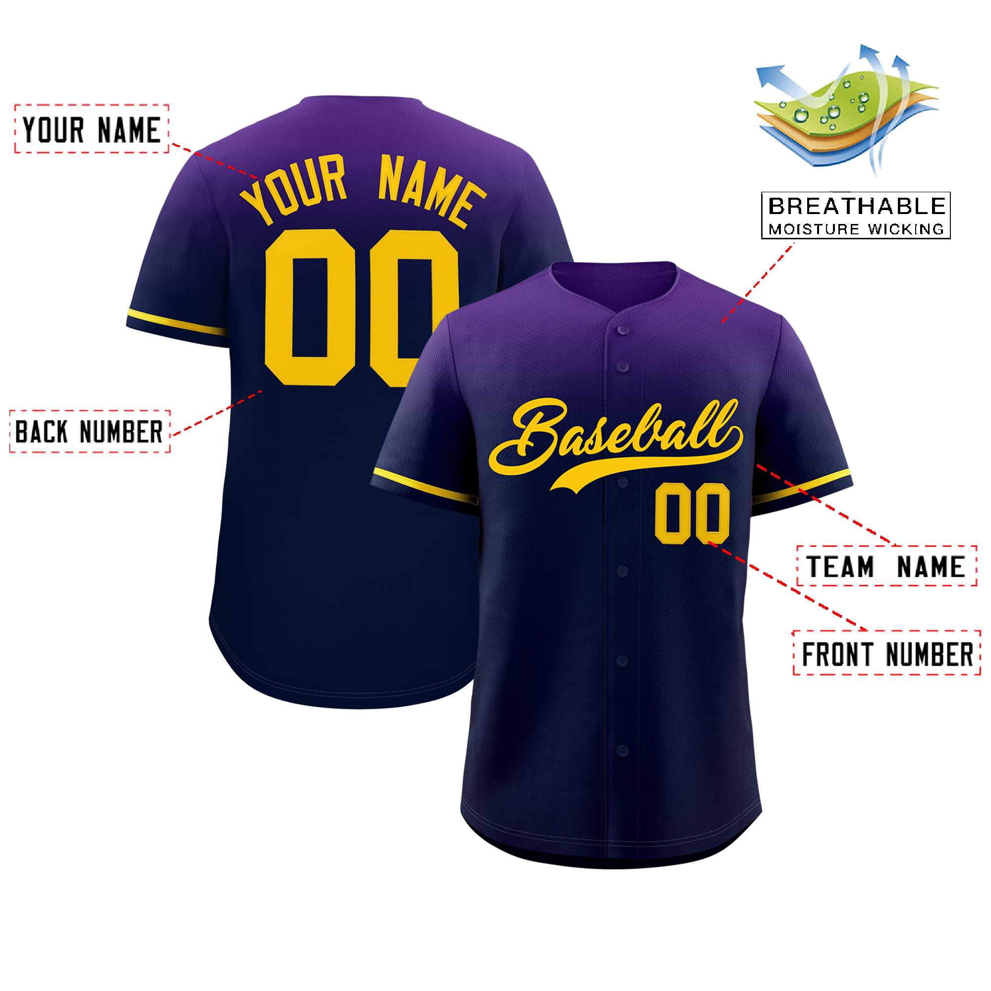 Custom Navy Purple Gradient Fashion Design Authentic Baseball Jersey