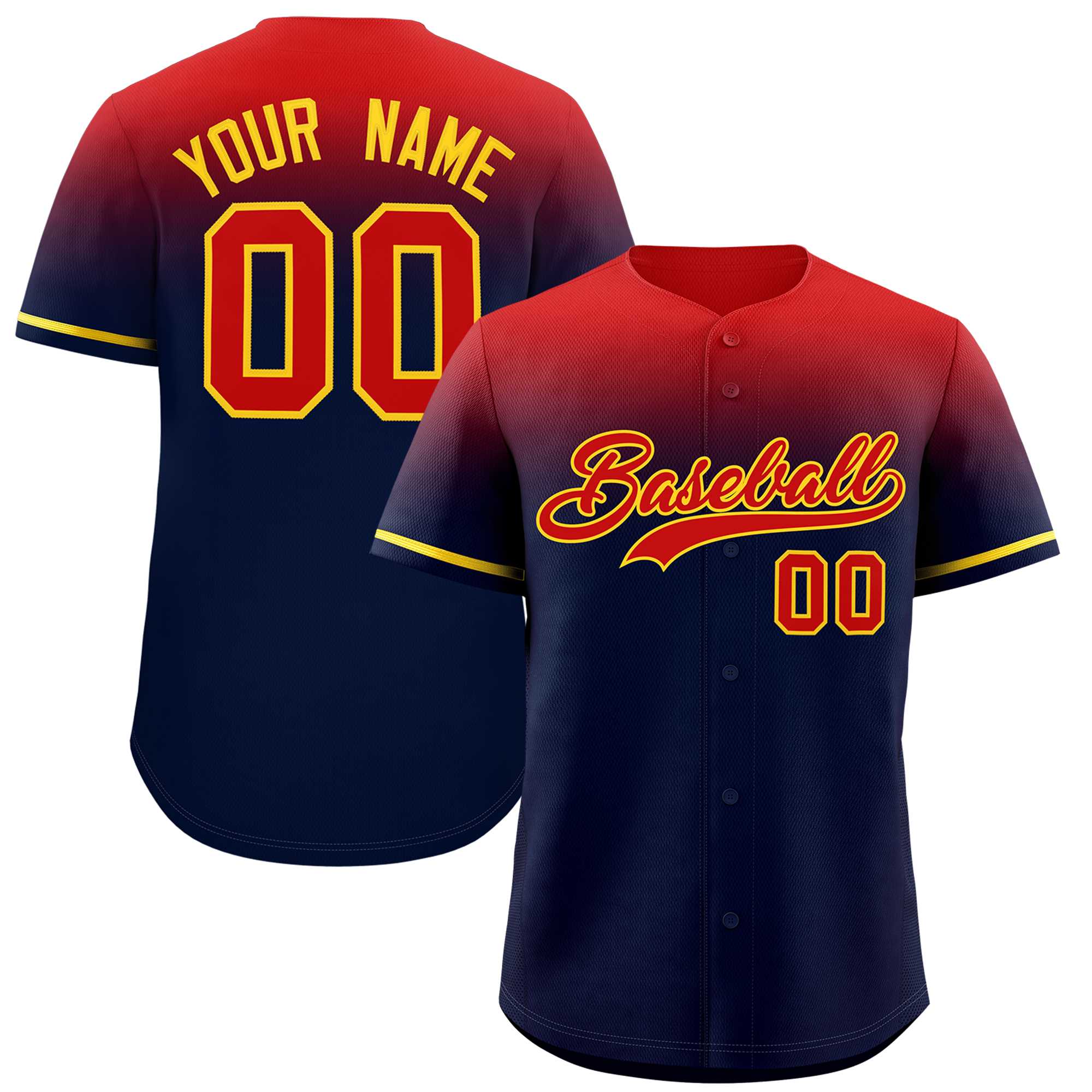 Custom Navy Red Gradient Fashion Design Authentic Baseball Jersey