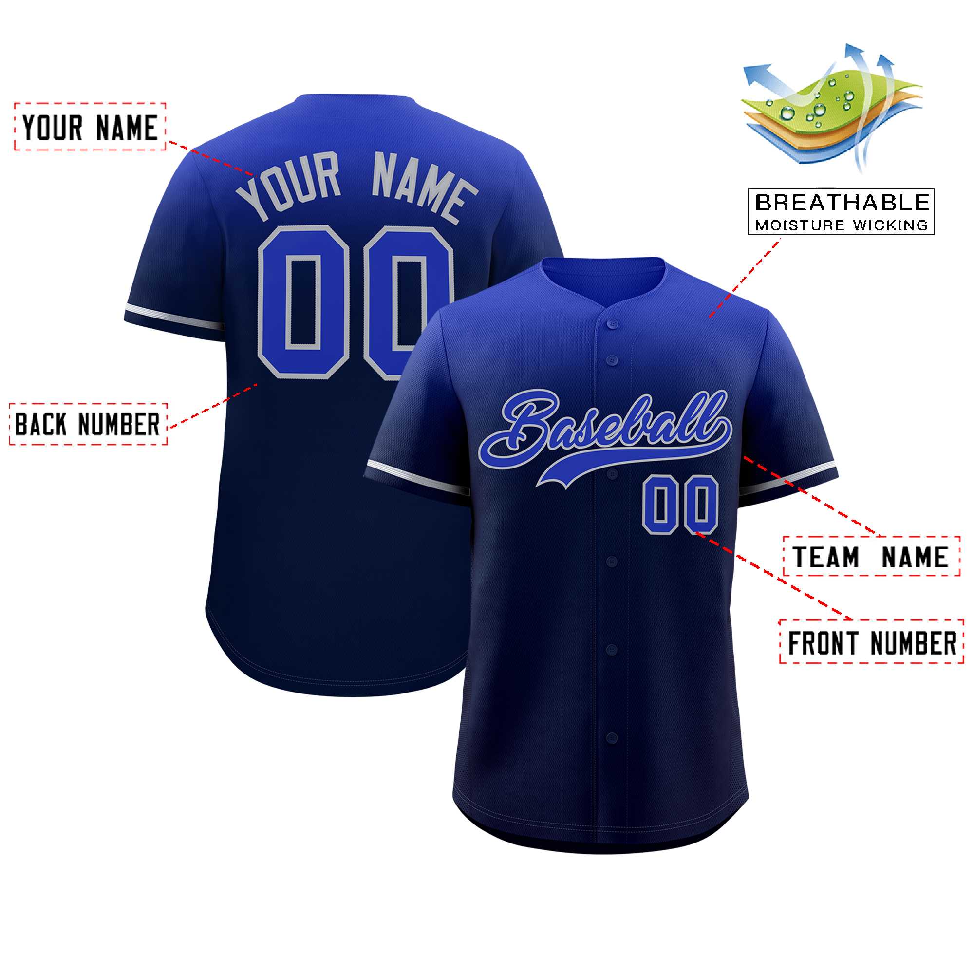 Custom Navy Royal Gradient Fashion Design Authentic Baseball Jersey