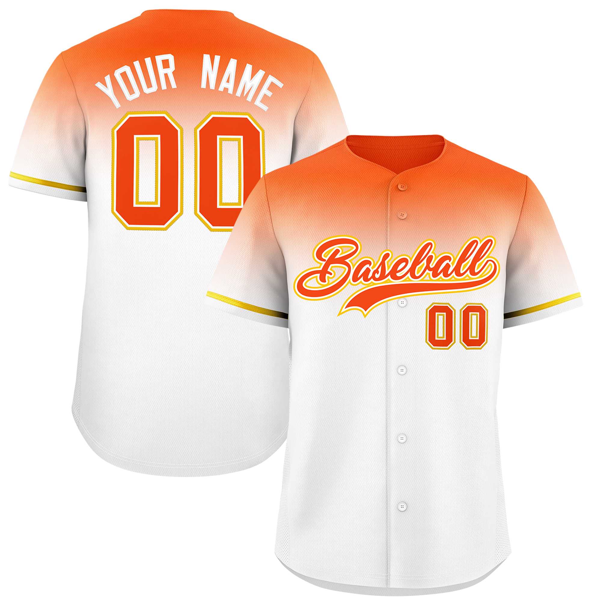 Custom White Orange Gradient Fashion Design Authentic Baseball Jersey