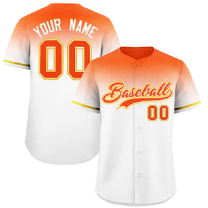 Custom White Orange Gradient Fashion Design Authentic Baseball Jersey