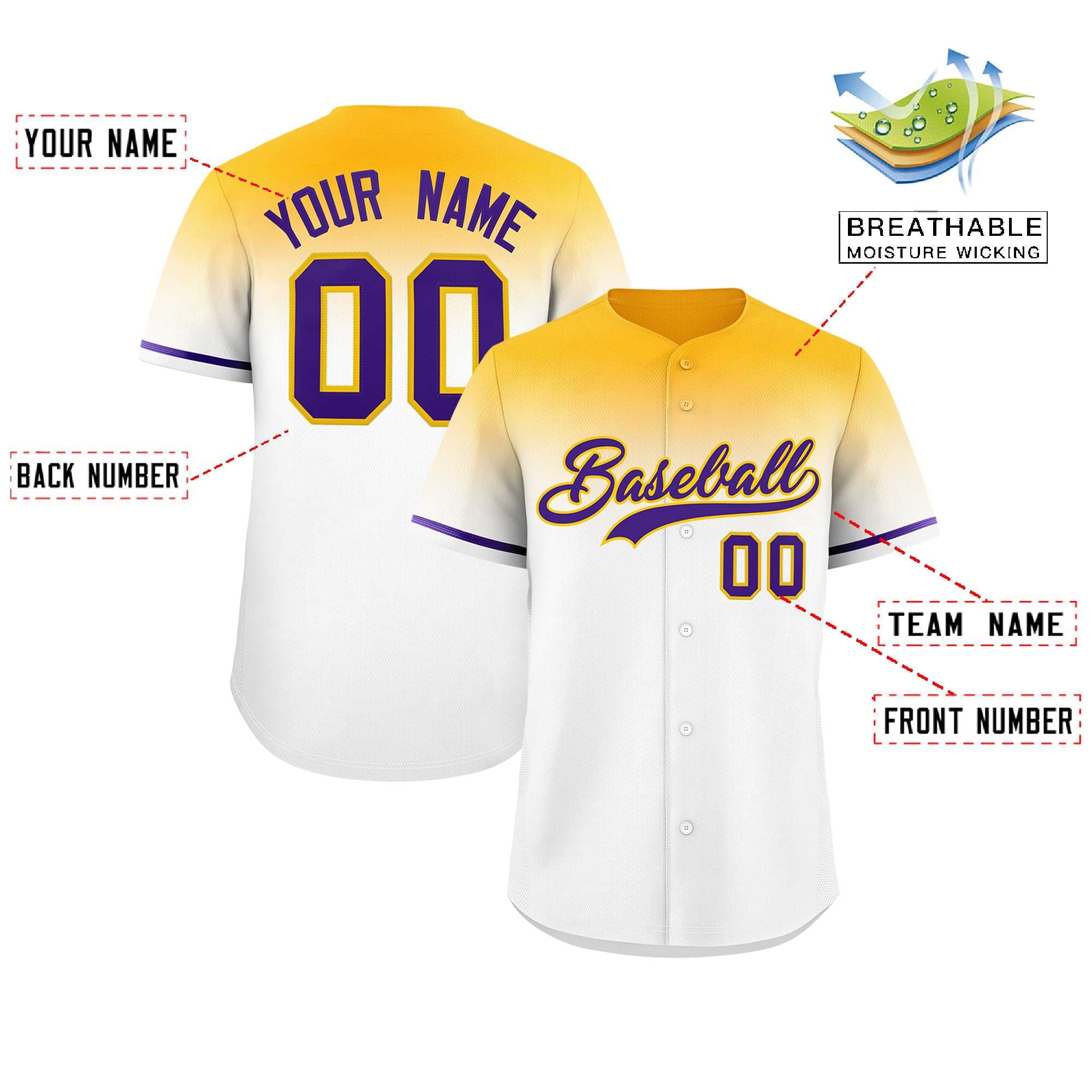 Custom White Yellow Gradient Fashion Design Authentic Baseball Jersey