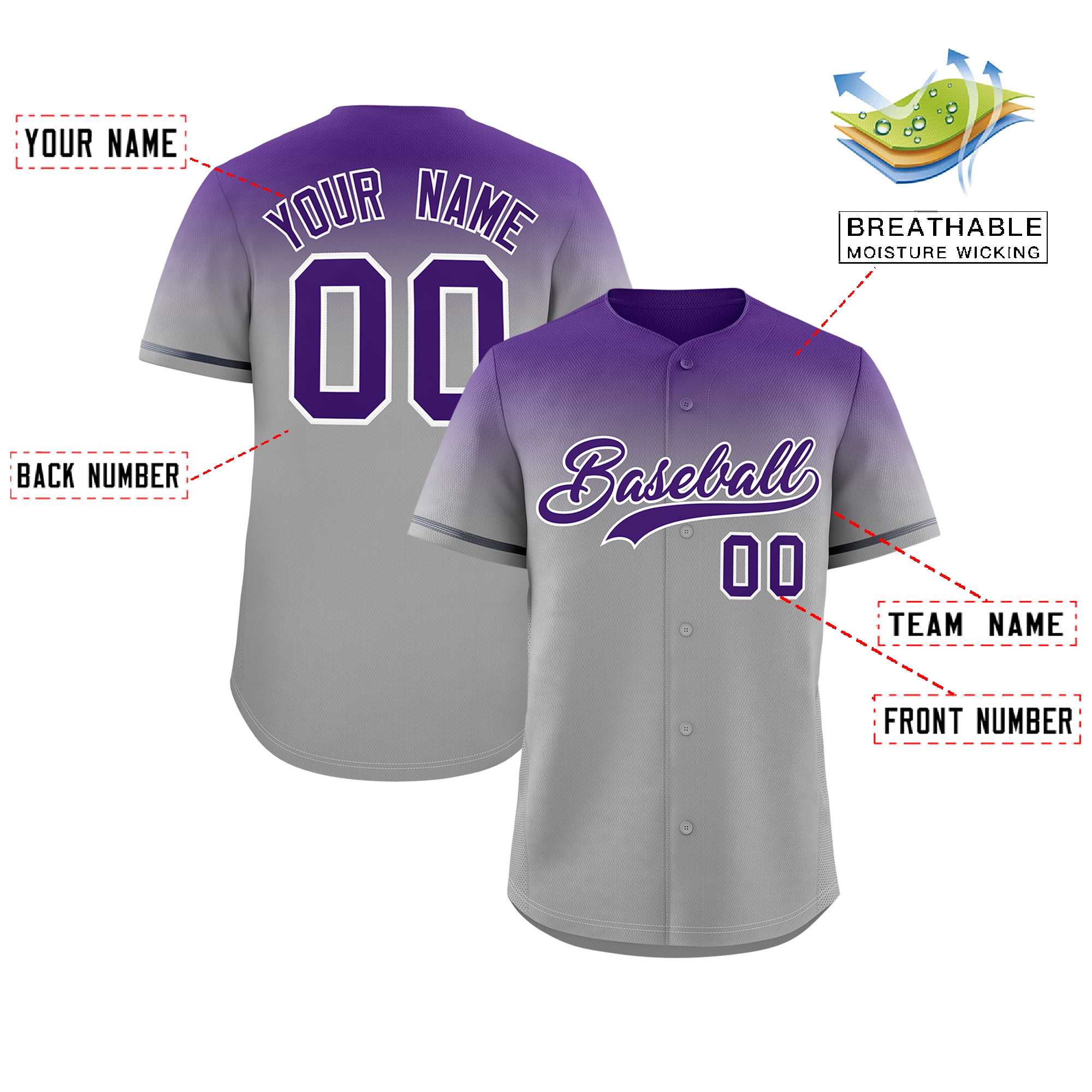 Custom Gray Purple Gradient Fashion Design Authentic Baseball Jersey