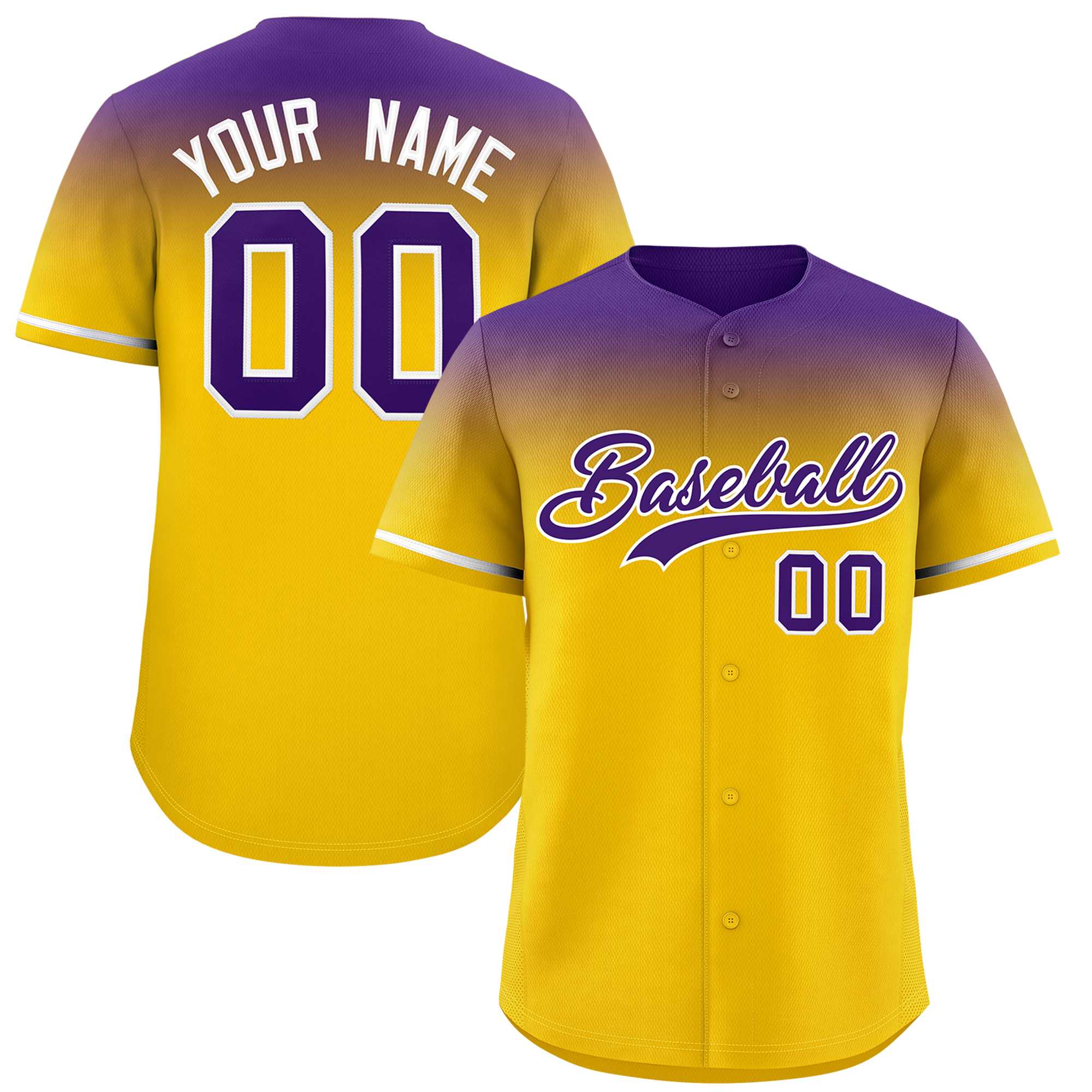 Custom Gold Purple Gradient Fashion Design Authentic Baseball Jersey