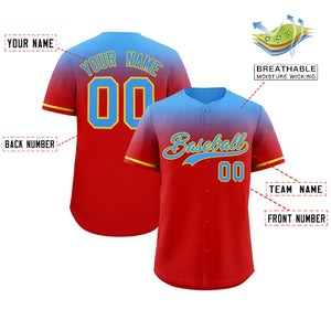 Custom Red Powder Blue Gradient Fashion Design Authentic Baseball Jersey