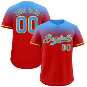 Custom Red Powder Blue Gradient Fashion Design Authentic Baseball Jersey