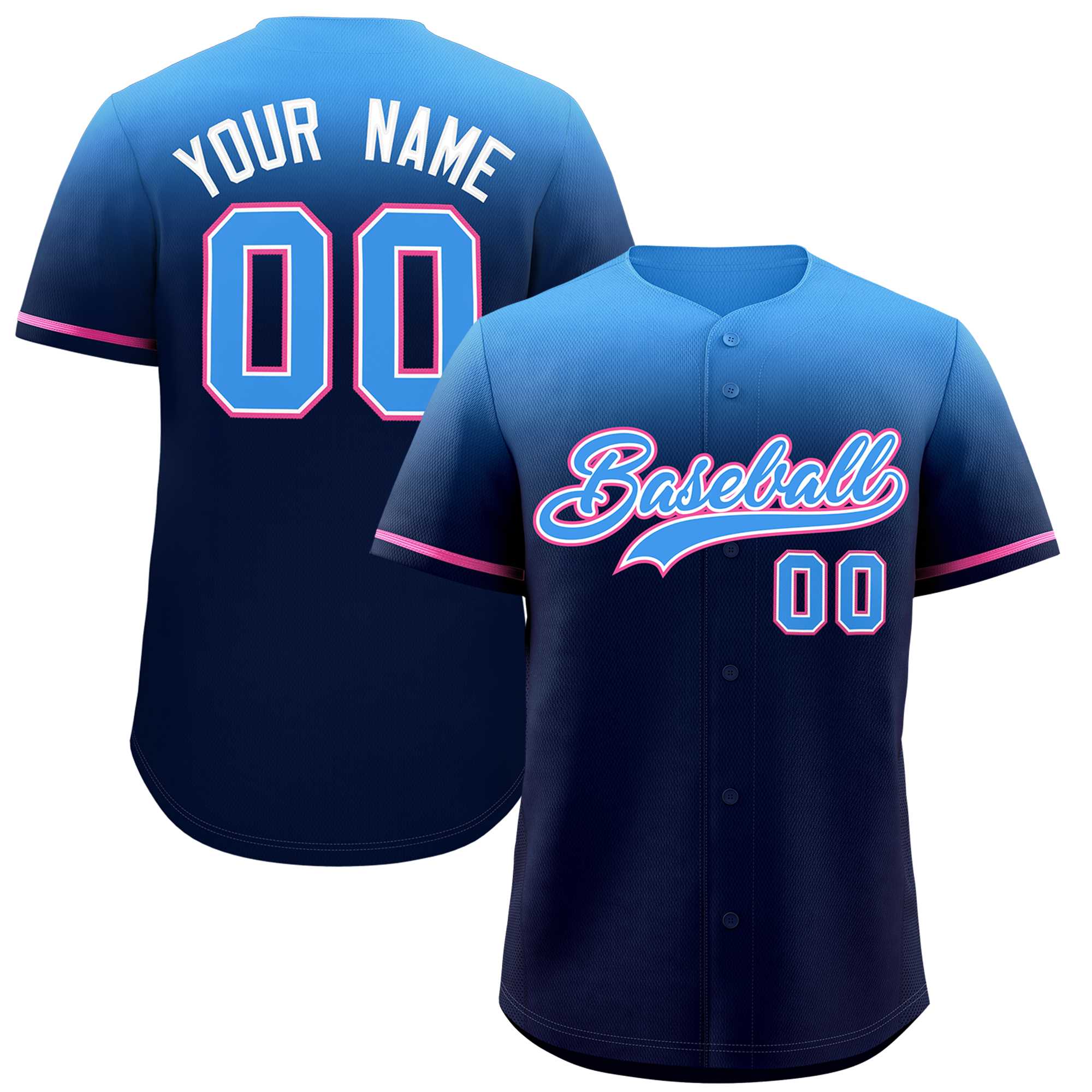 Custom Navy Powder Blue Gradient Fashion Design Authentic Baseball Jersey