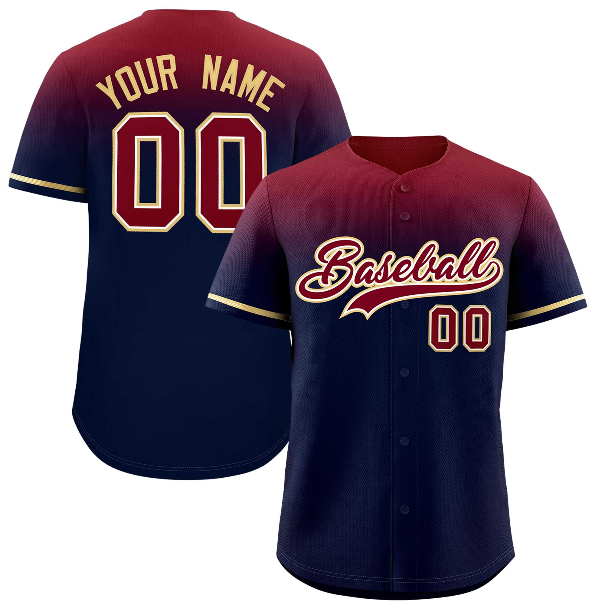 Custom Navy Crimson Gradient Fashion Design Authentic Baseball Jersey