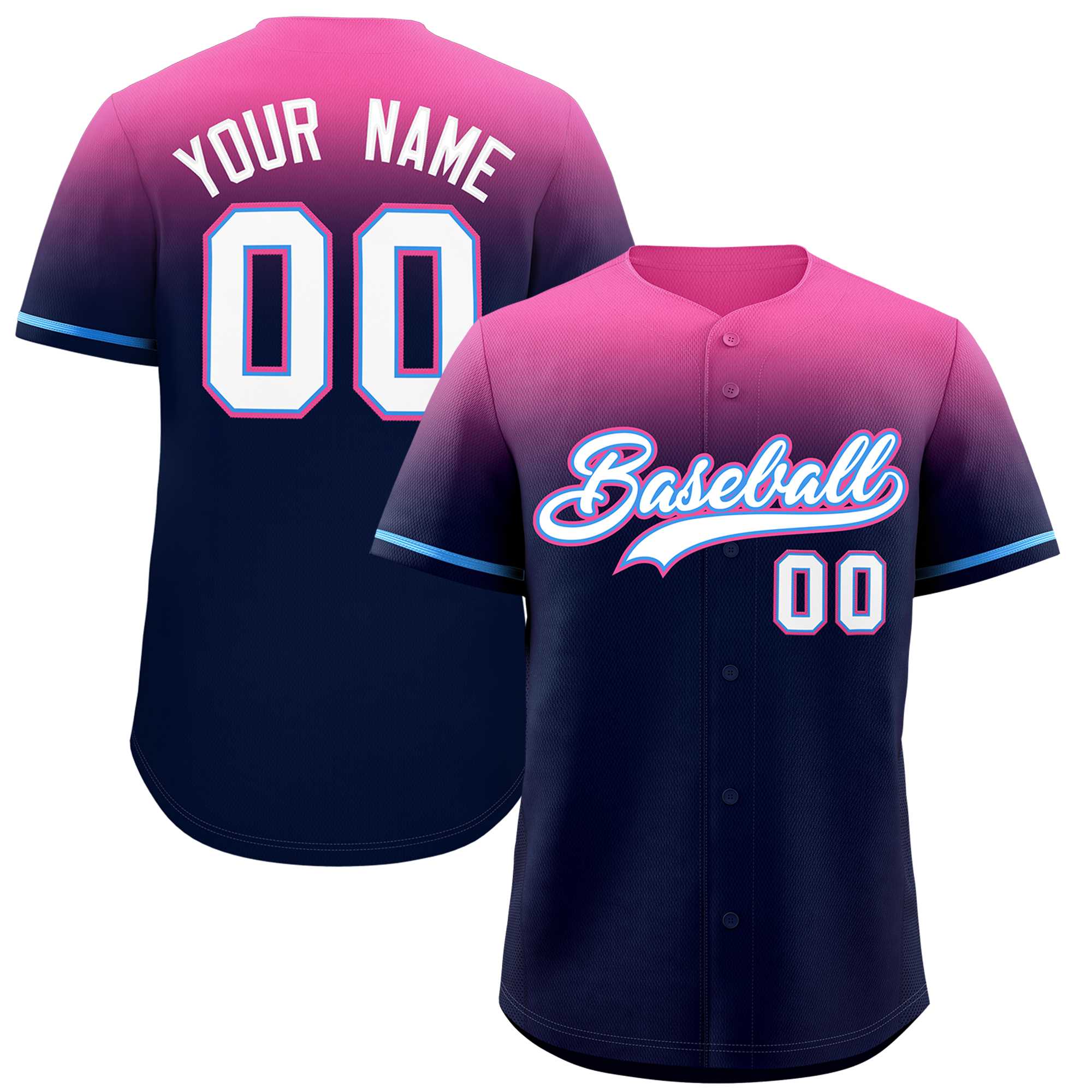 Custom Navy Pink Gradient Fashion Design Authentic Baseball Jersey