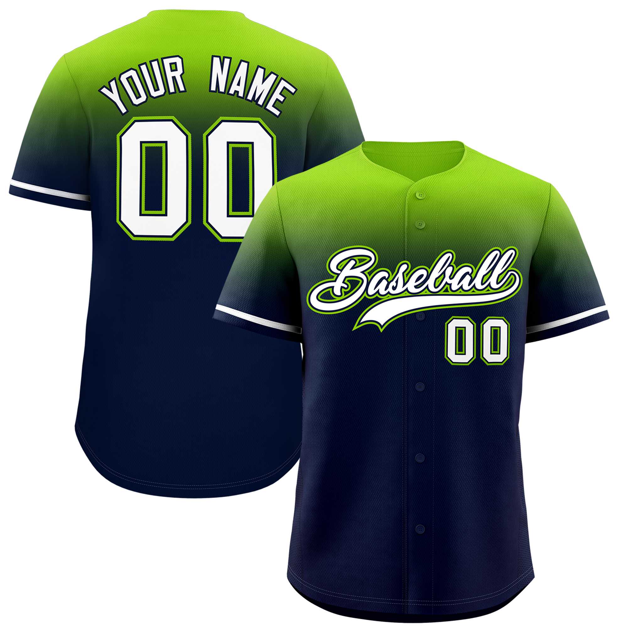 Custom Navy Neon Green Gradient Fashion Design Authentic Baseball Jersey