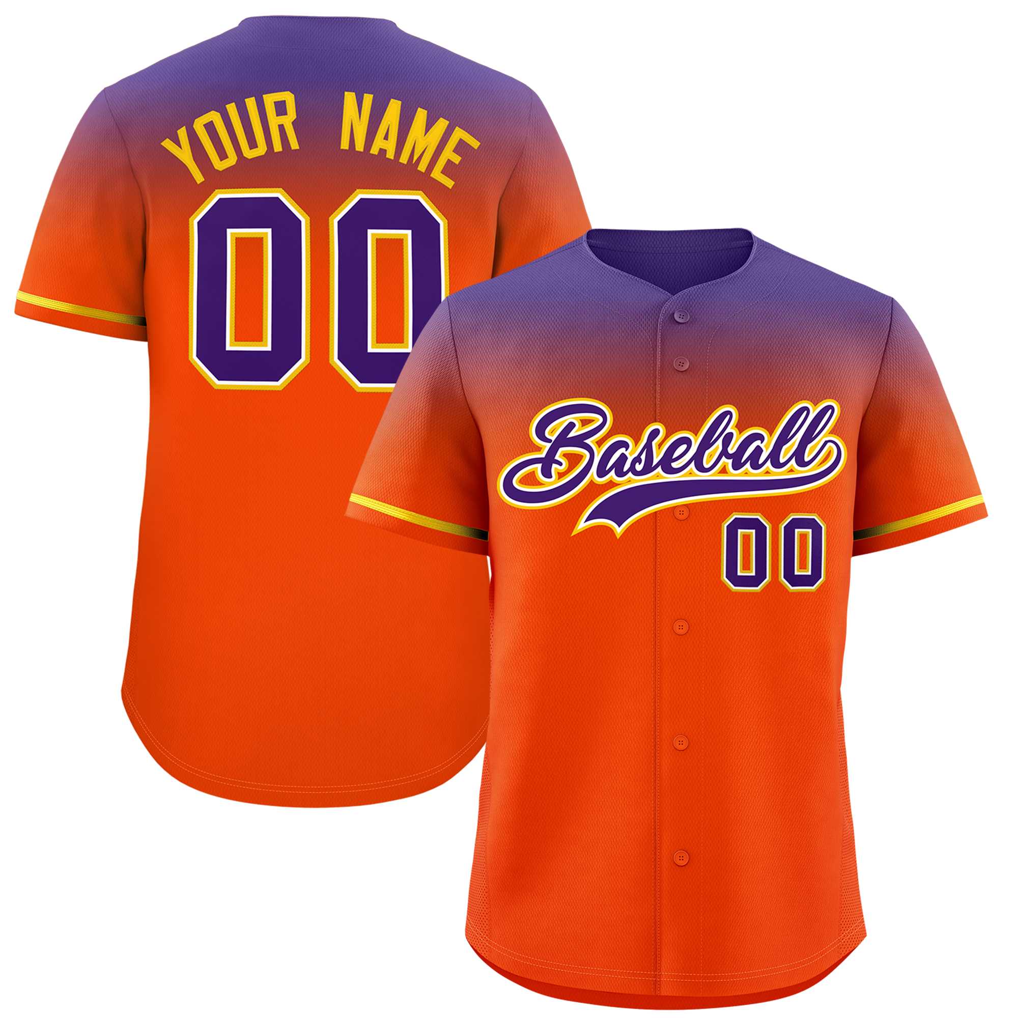 Custom Orange Purple Gradient Fashion Design Authentic Baseball Jersey