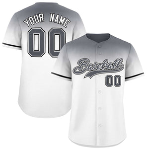 Custom White Dark Gray Gradient Fashion Design Authentic Baseball Jersey