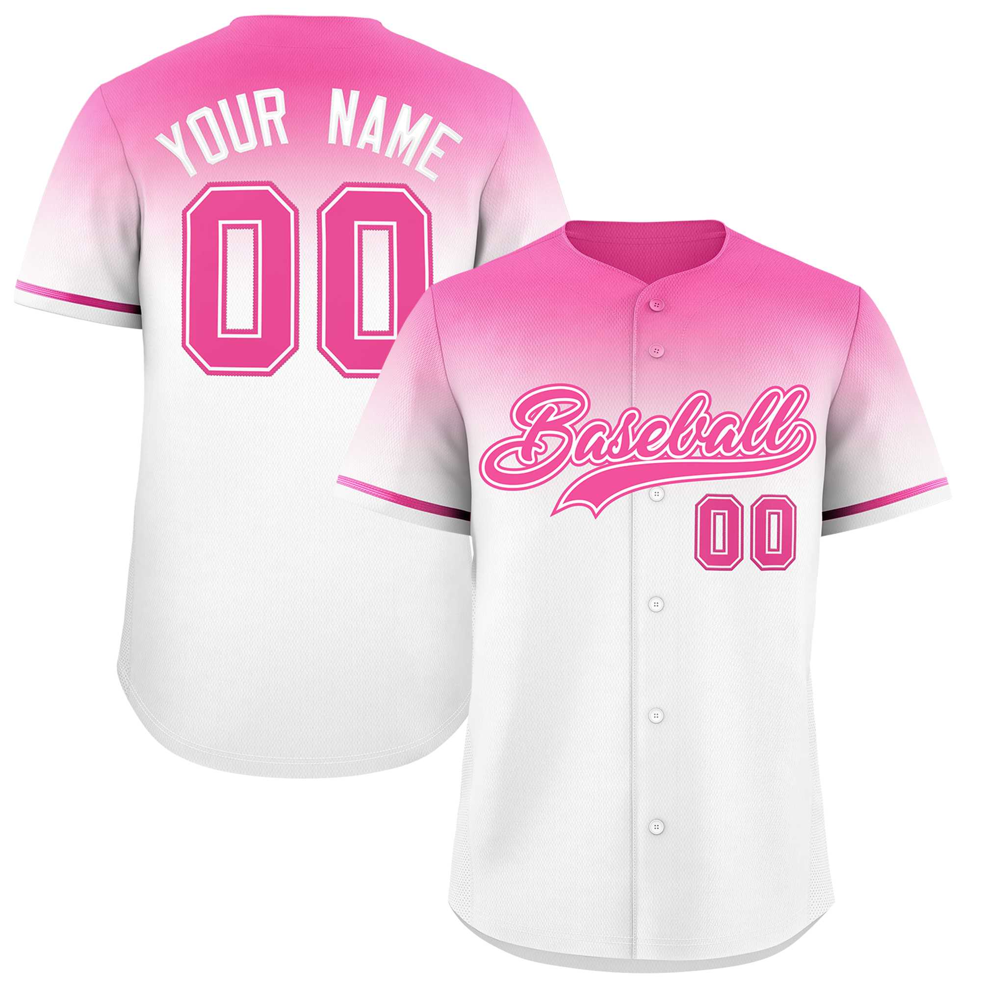 Custom White Pink Gradient Fashion Design Authentic Baseball Jersey