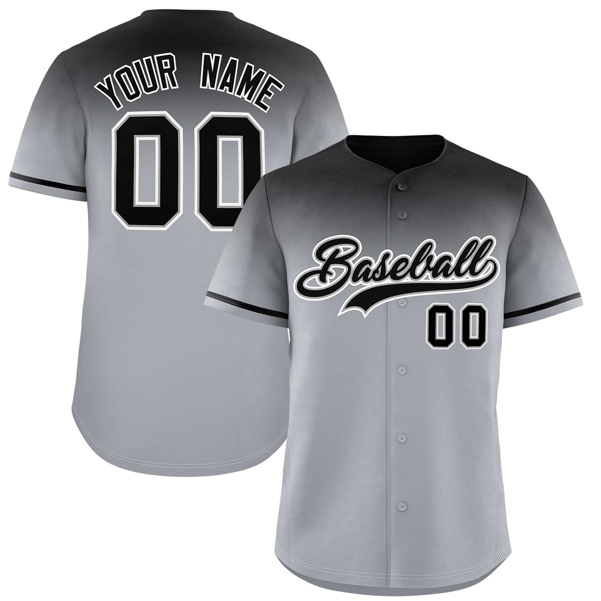 Custom Gray Black Gradient Fashion Design Authentic Baseball Jersey