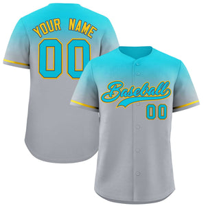 Custom Gray Sky Blue Gradient Fashion Design Authentic Baseball Jersey