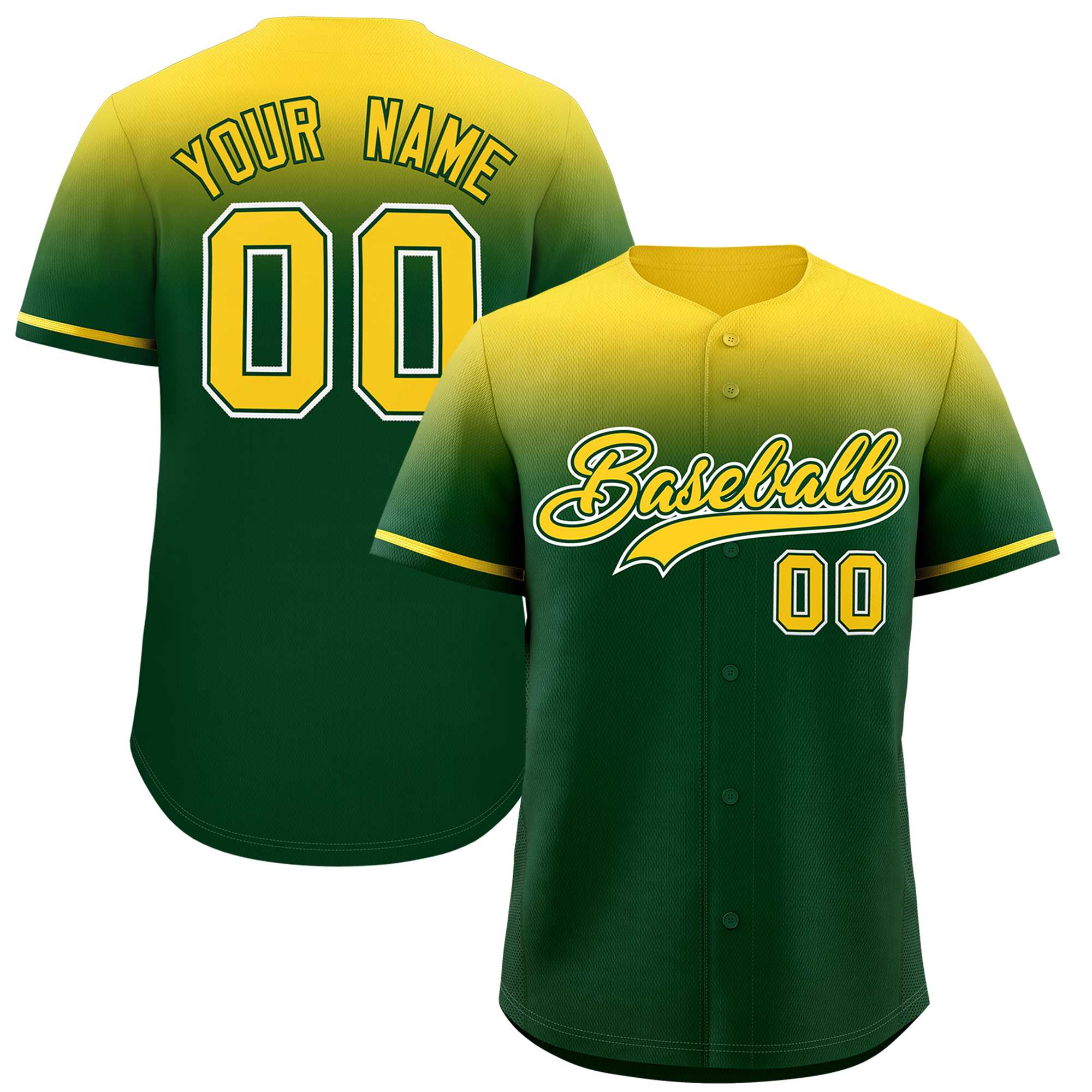 Custom Green Gold Gradient Fashion Design Authentic Baseball Jersey