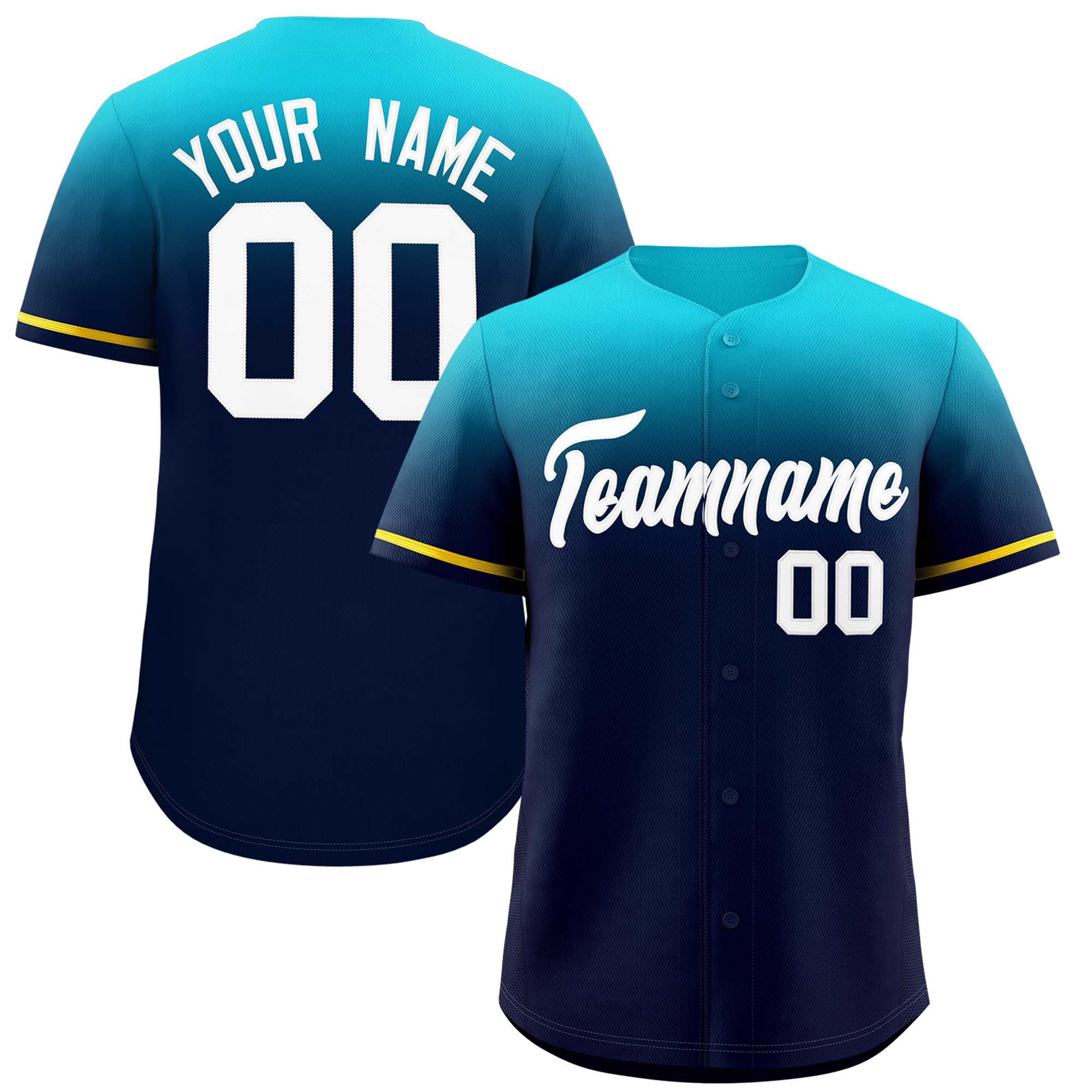 Custom Navy Sky Blue Gradient Fashion Design Authentic Baseball Jersey