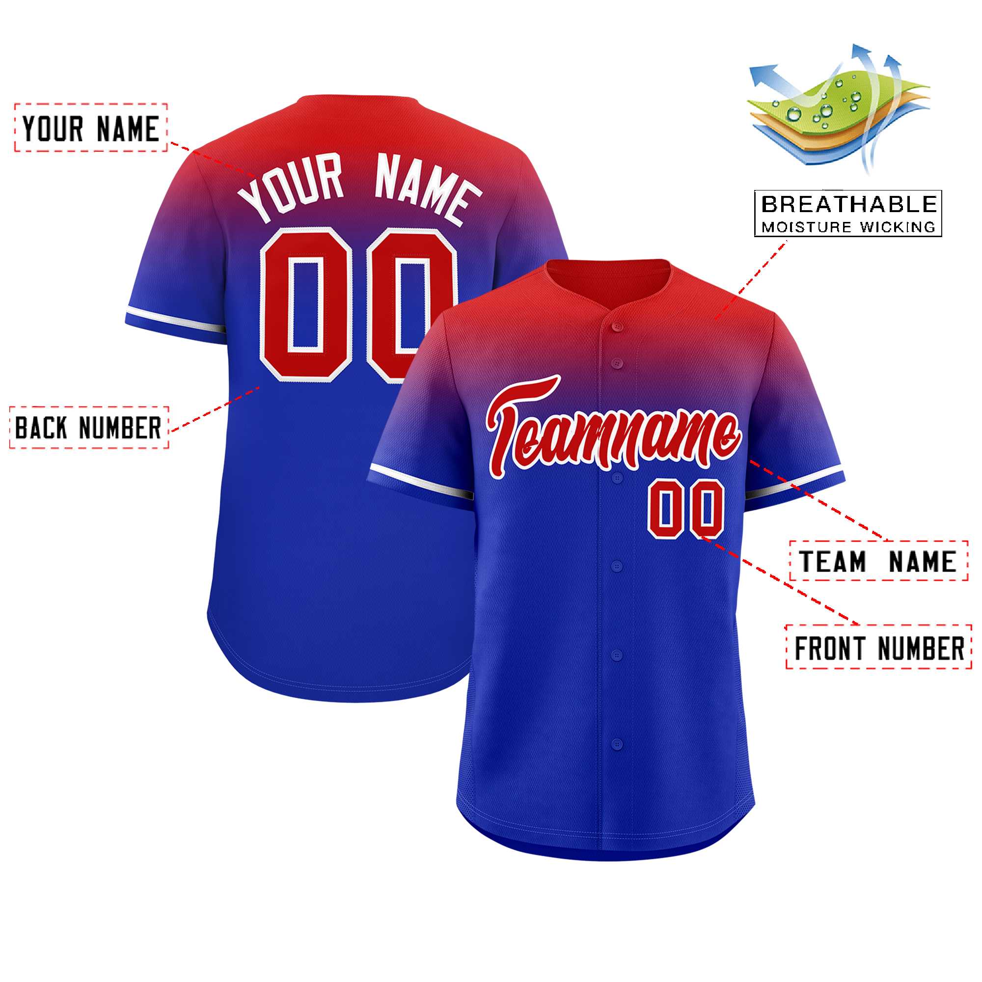 Custom Royal Red Gradient Fashion Design Authentic Baseball Jersey