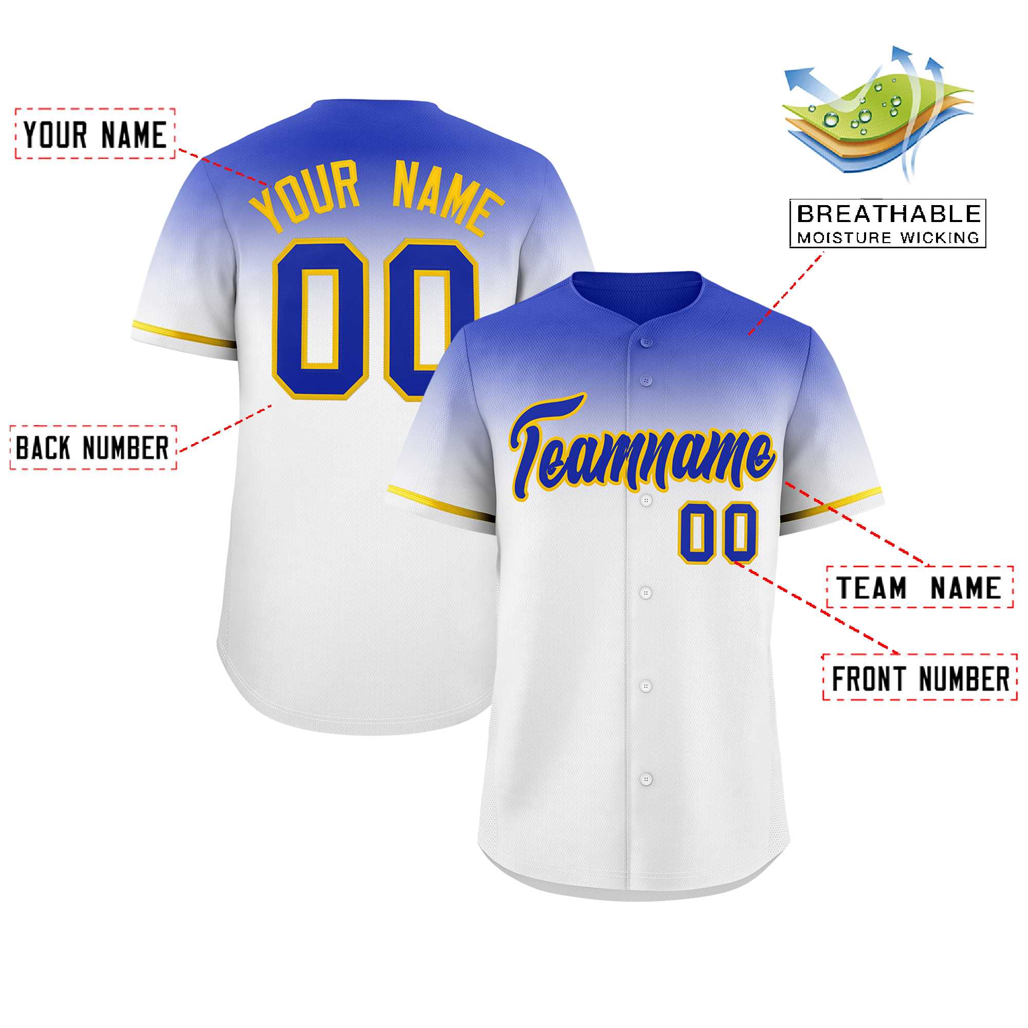 Custom White Royal Gradient Fashion Design Authentic Baseball Jersey