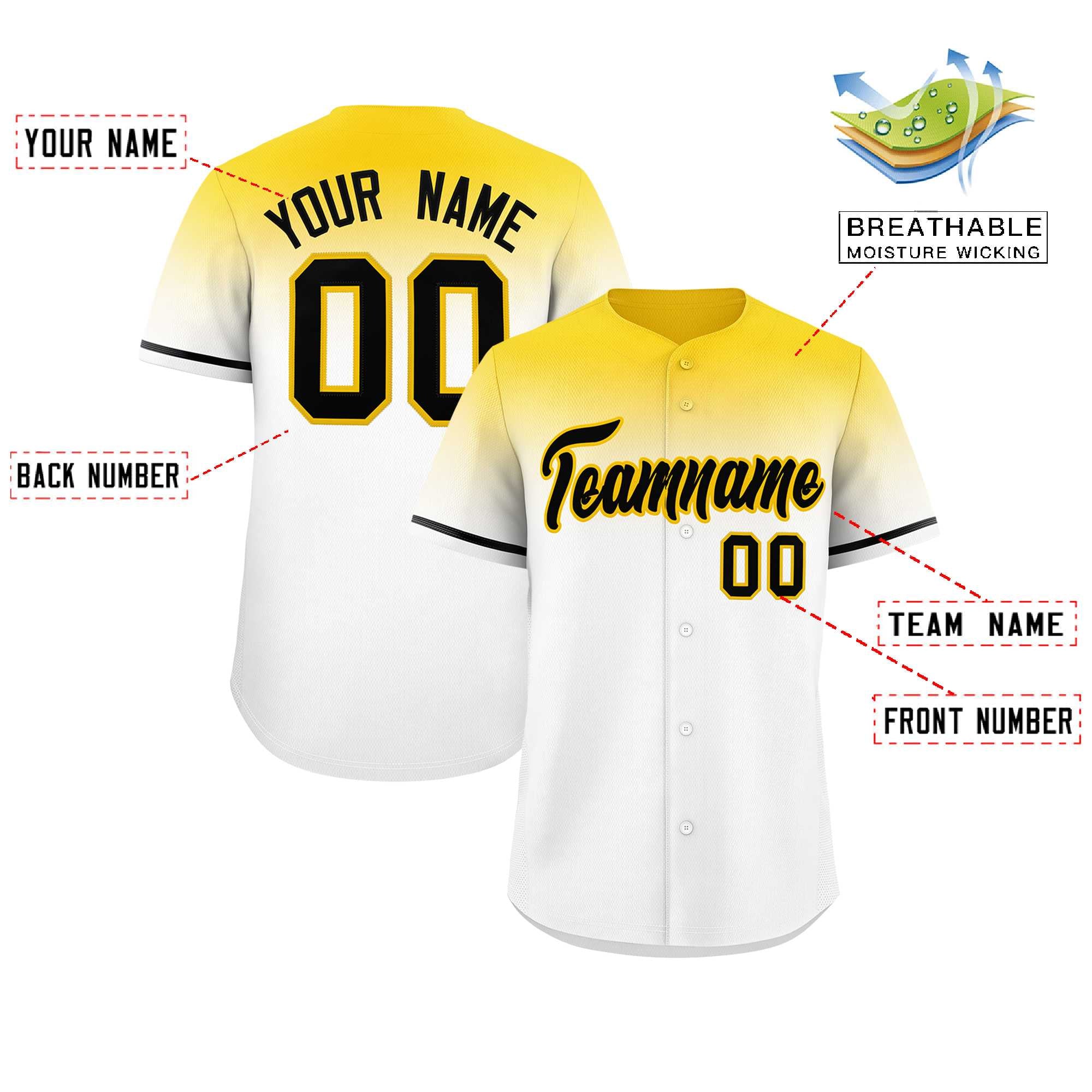 Custom White Gold Gradient Fashion Design Authentic Baseball Jersey