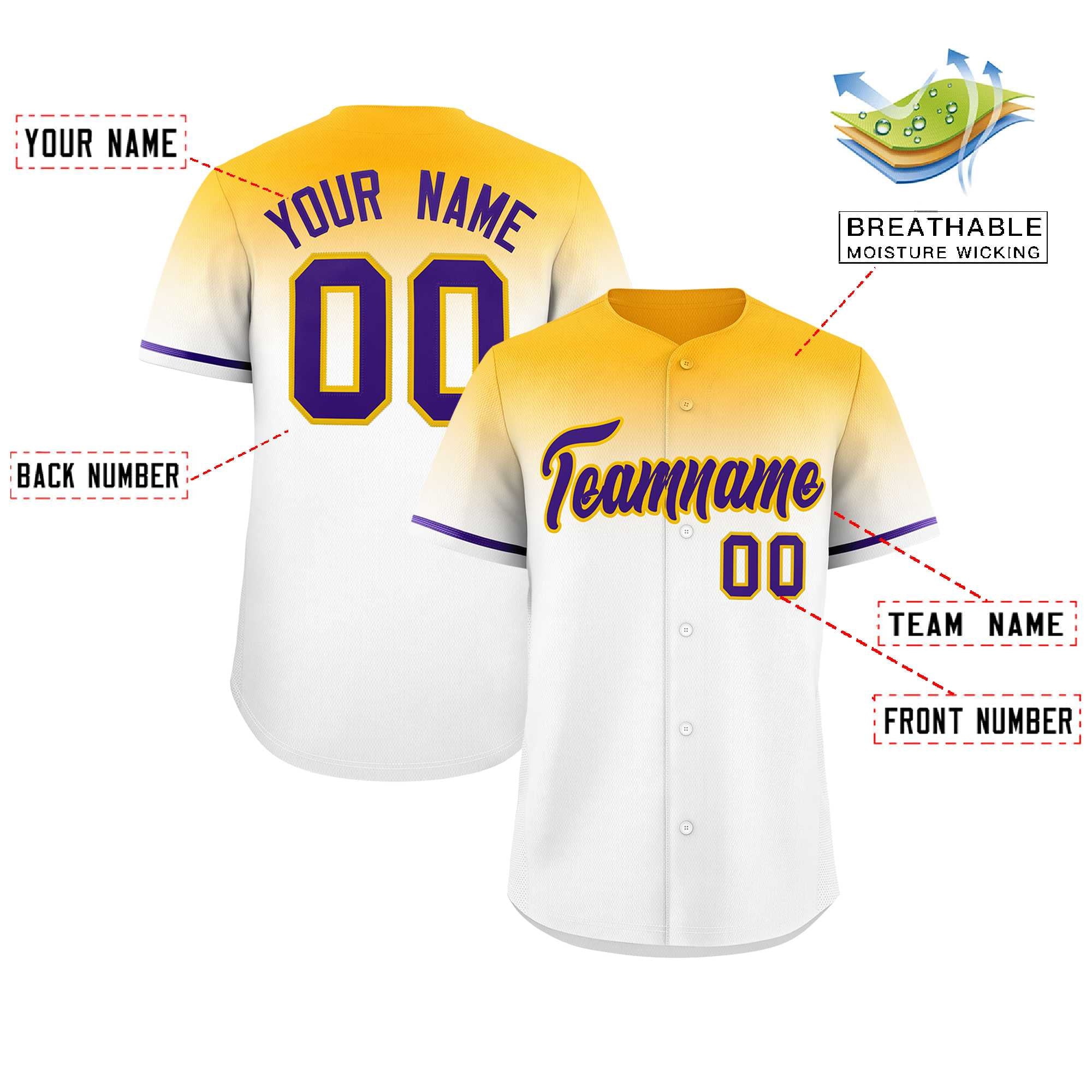 Custom White Yellow Gradient Fashion Design Authentic Baseball Jersey