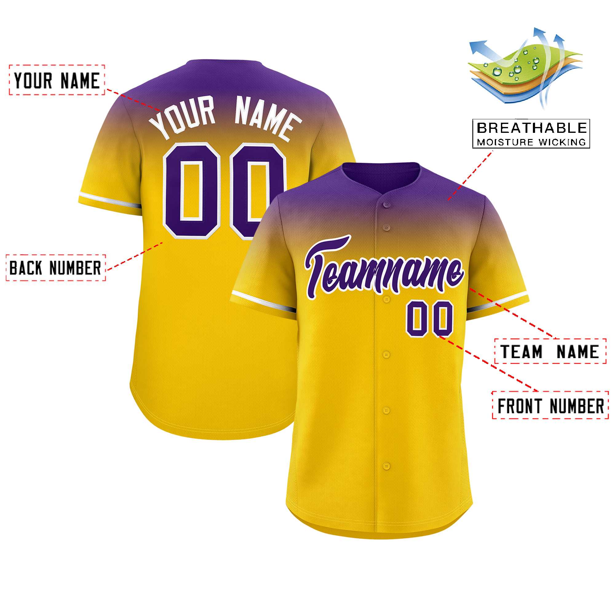 Custom Gold Purple Gradient Fashion Design Authentic Baseball Jersey