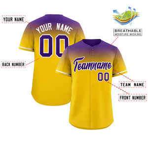 Custom Gold Purple Gradient Fashion Design Authentic Baseball Jersey