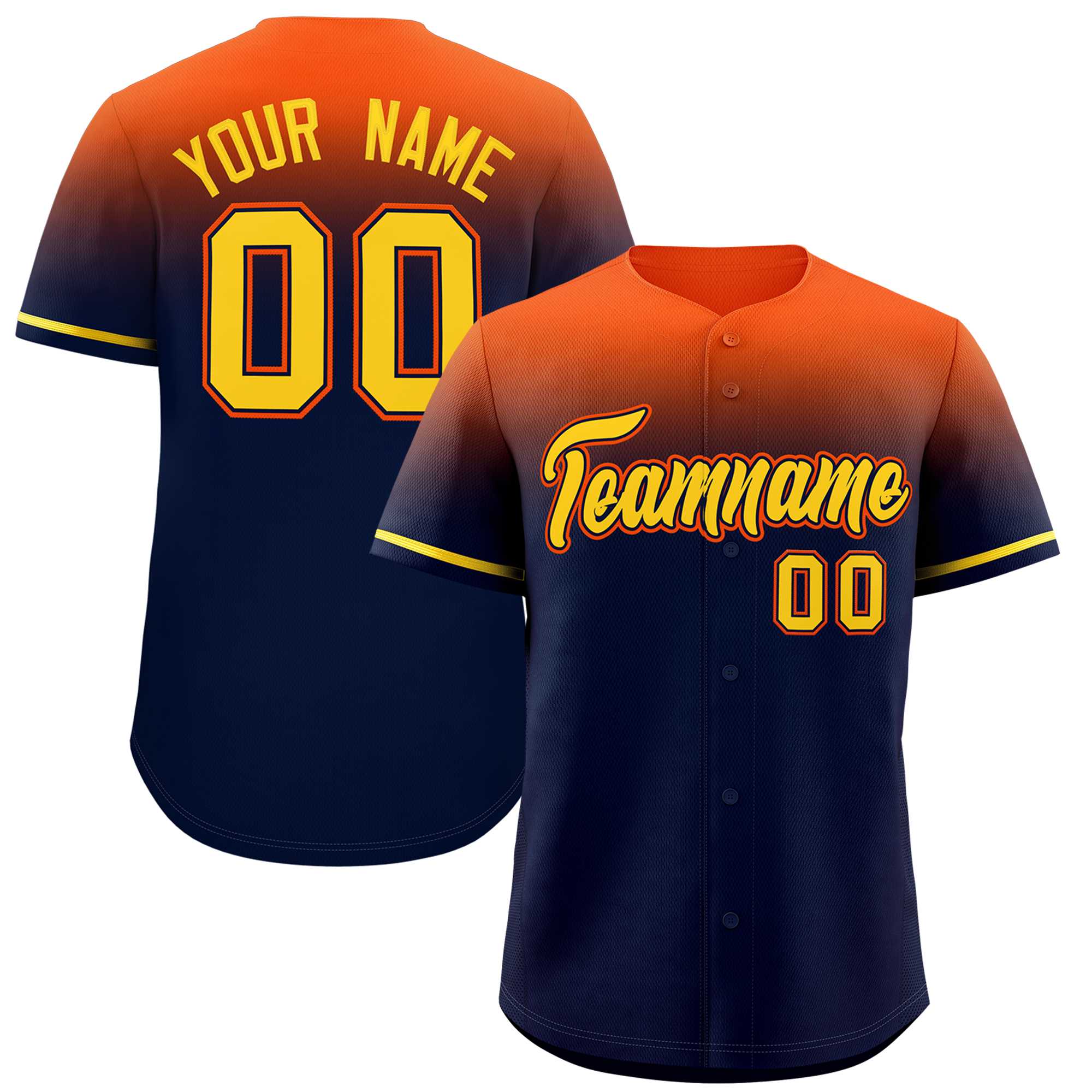 Custom Navy Orange Gradient Fashion Design Authentic Baseball Jersey