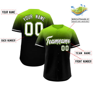 Custom Black Neon Green Gradient Fashion Design Authentic Baseball Jersey