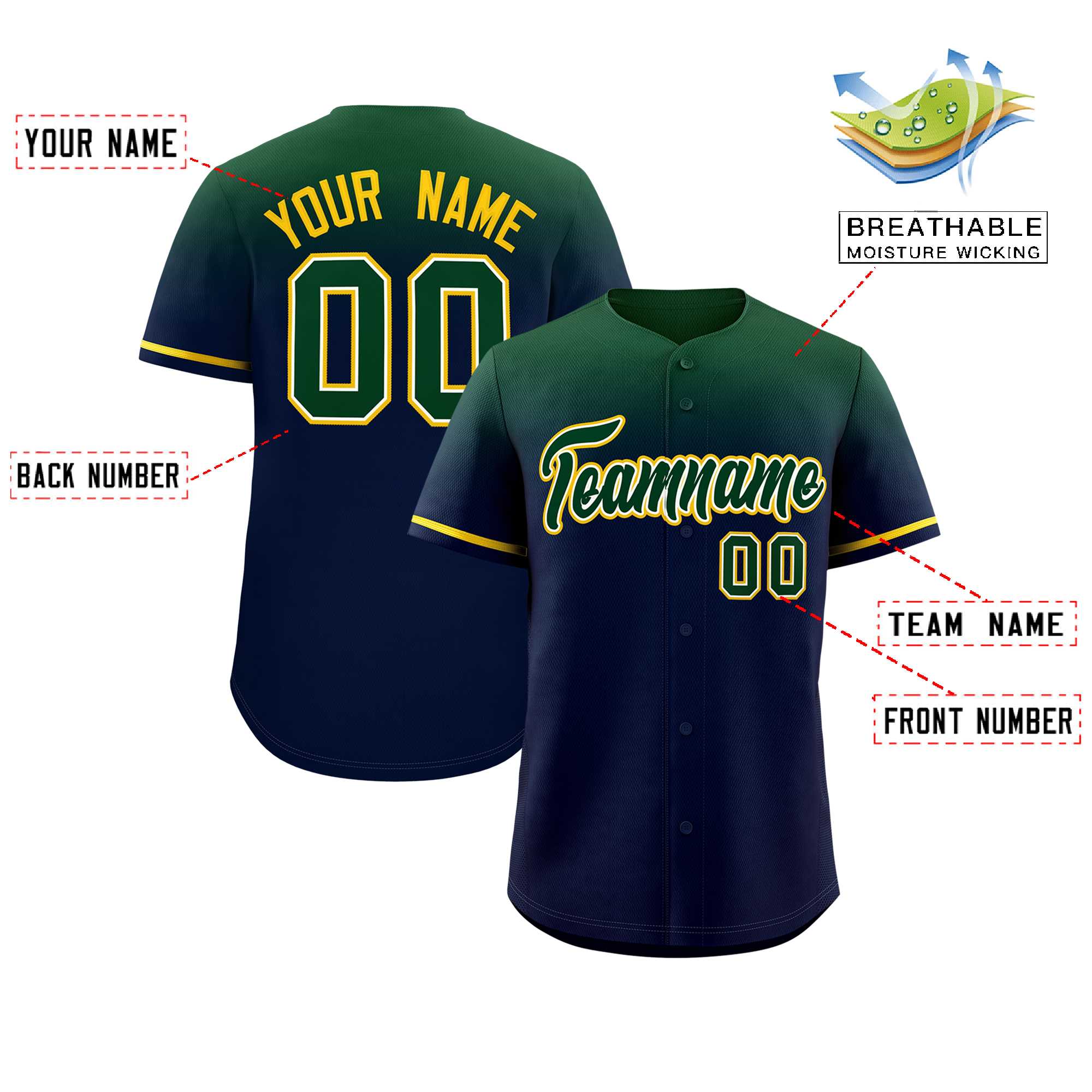 Custom Navy Green Gradient Fashion Design Authentic Baseball Jersey