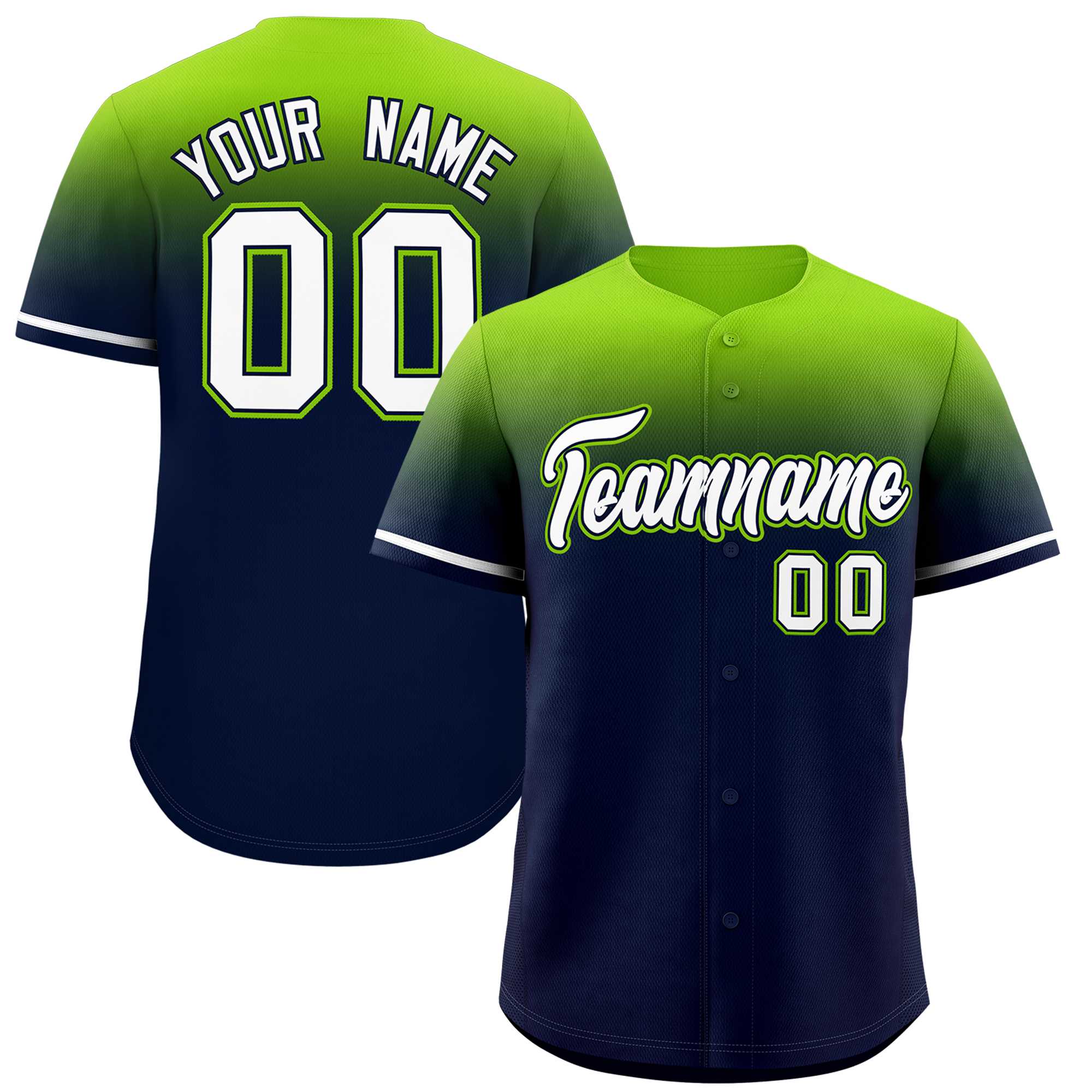 Custom Navy Neon Green Gradient Fashion Design Authentic Baseball Jersey