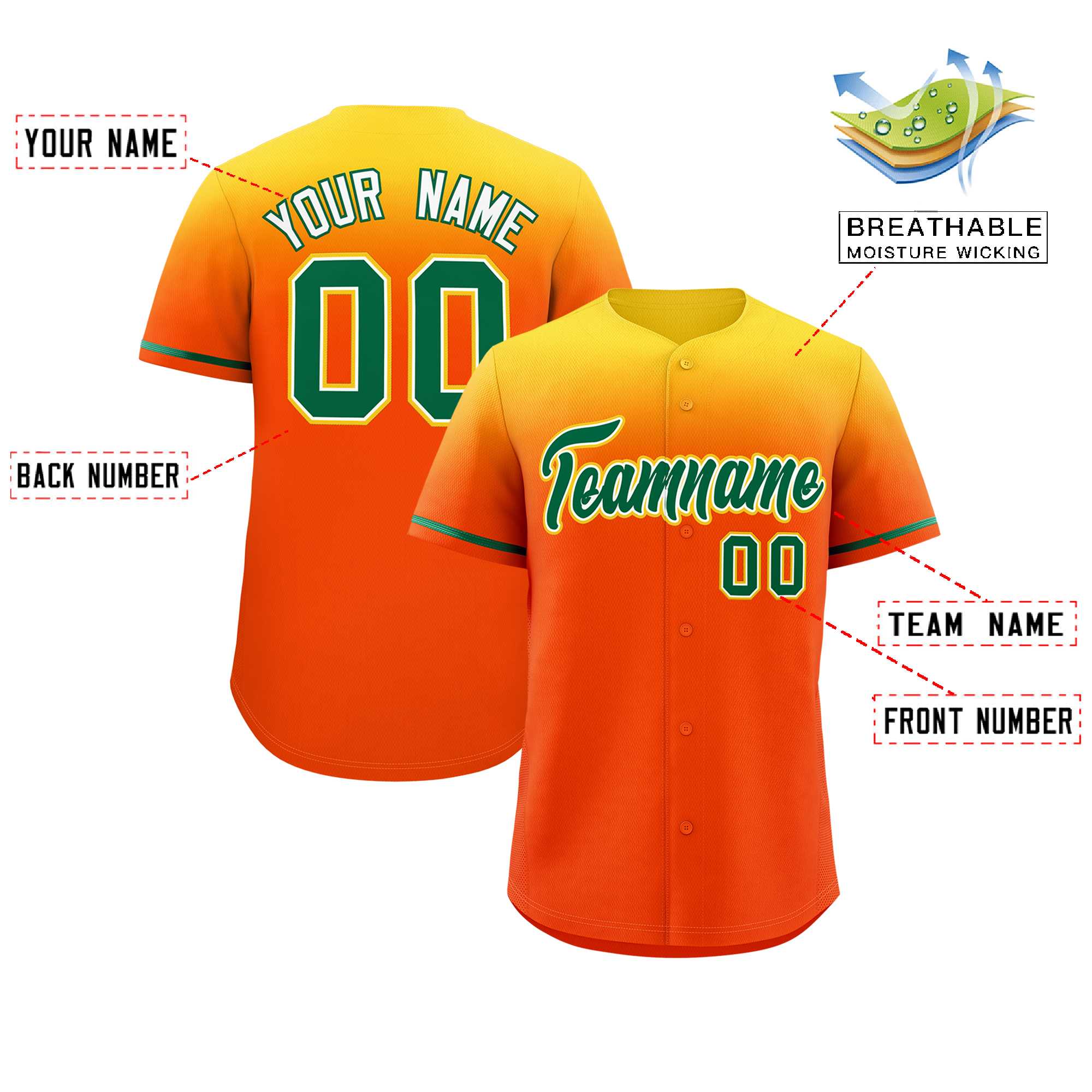 Custom Orange Gold Gradient Fashion Design Authentic Baseball Jersey