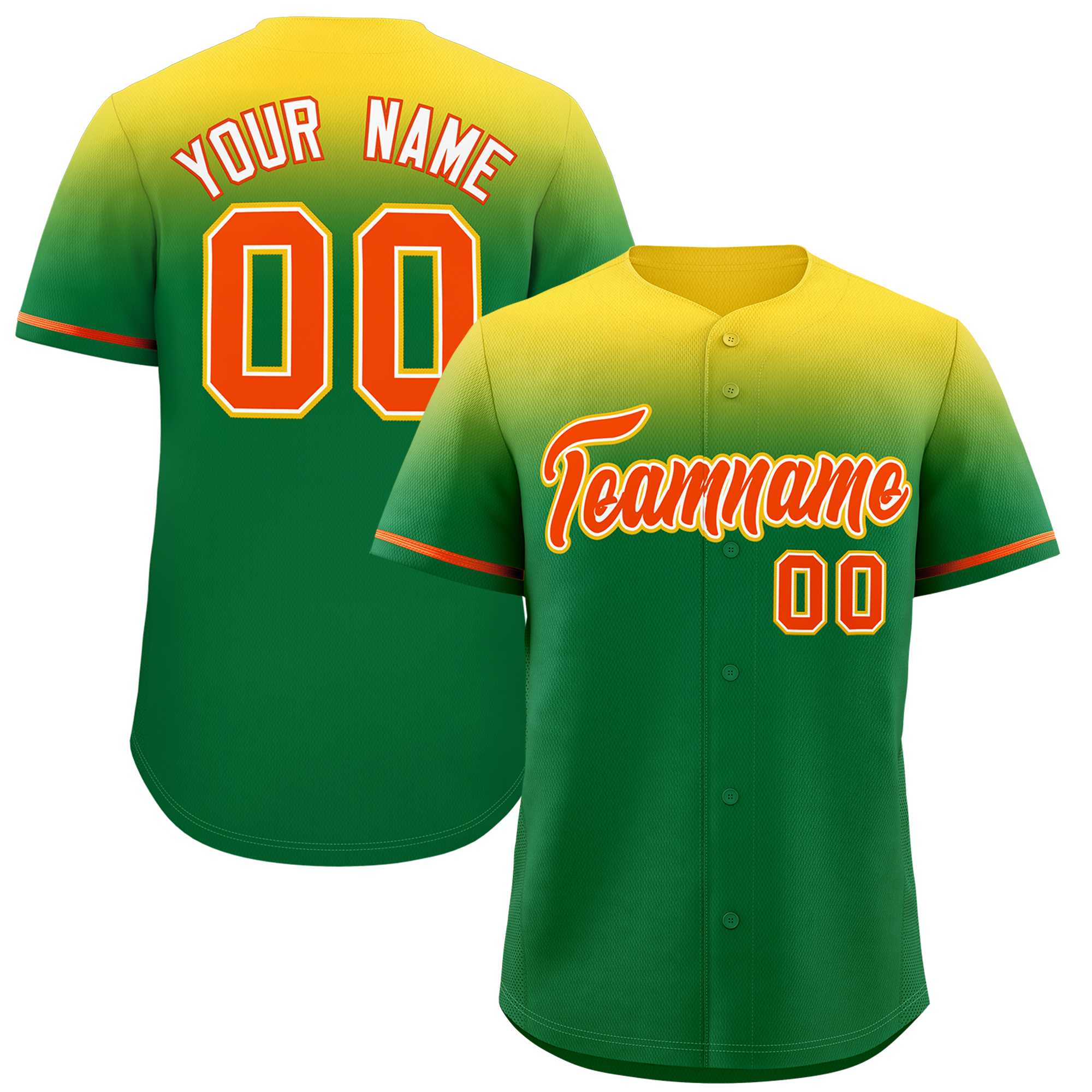 Custom Kelly Green Yellow Gradient Fashion Design Authentic Baseball Jersey