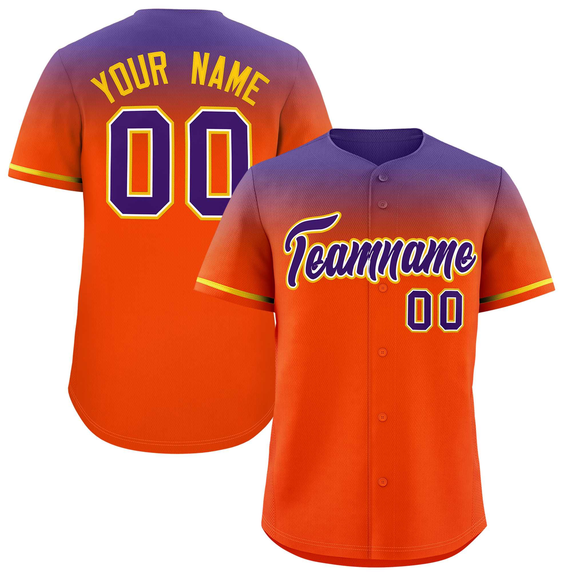 Custom Orange Purple Gradient Fashion Design Authentic Baseball Jersey