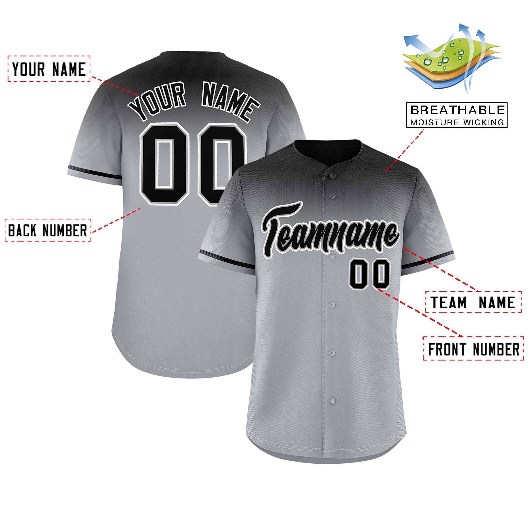 Custom Gray Black Gradient Fashion Design Authentic Baseball Jersey