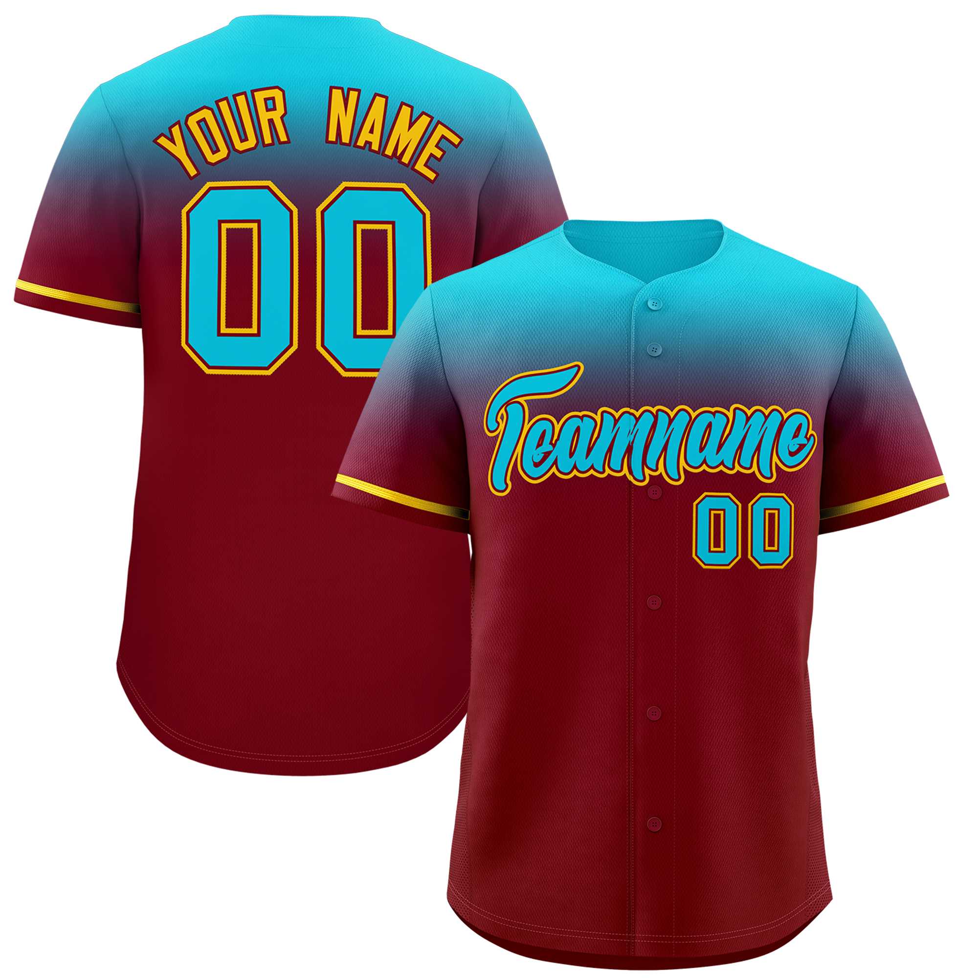 Custom Crimson Sky Blue Gradient Fashion Design Authentic Baseball Jersey