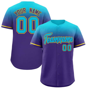 Custom Purple Sky Blue Gradient Fashion Design Authentic Baseball Jersey