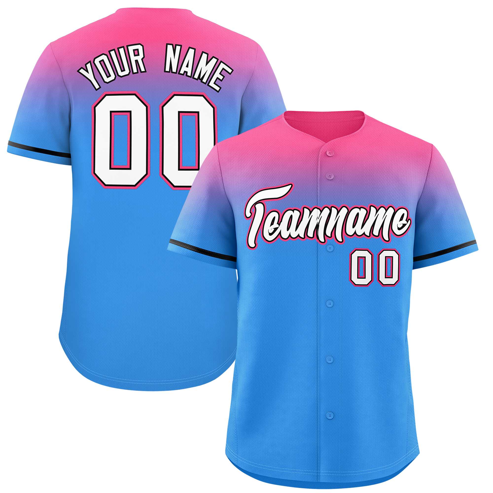 Custom Powder Blue Pink Gradient Fashion Design Authentic Baseball Jersey