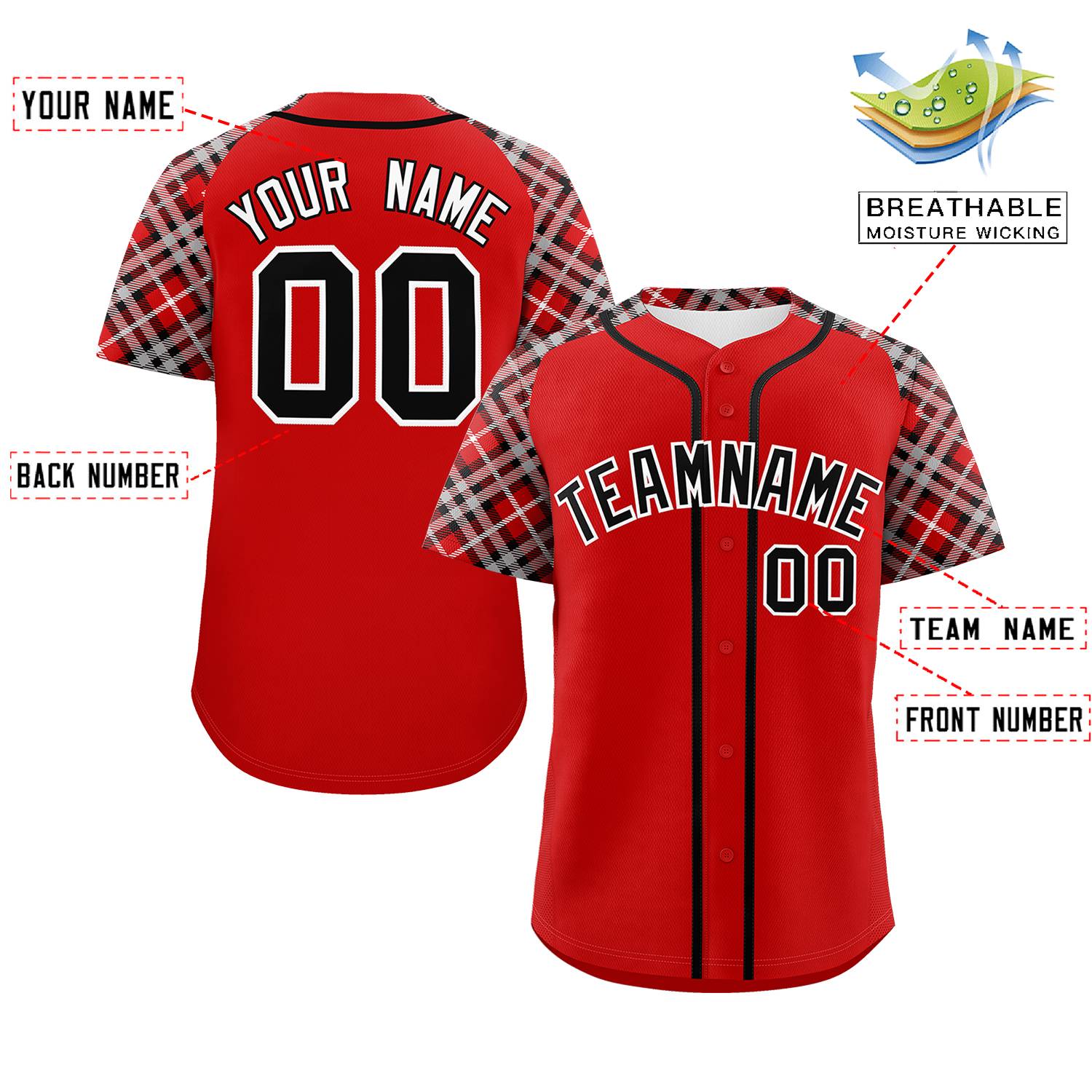 Custom Red Black-White Personalized Raglan Sleeves Authentic Baseball Jersey