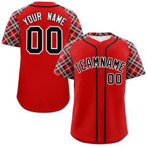 Custom Red Black-White Personalized Raglan Sleeves Authentic Baseball Jersey