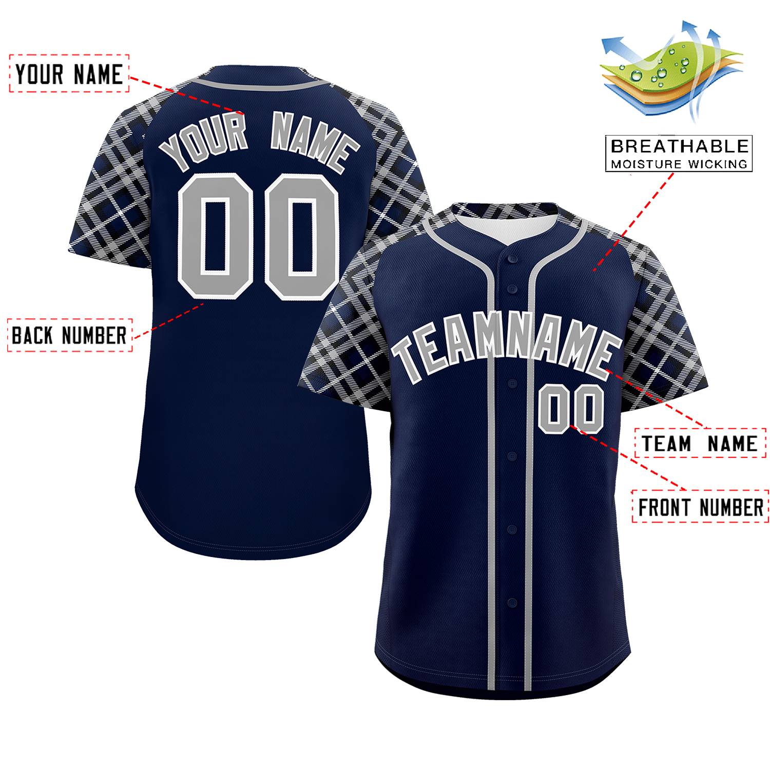 Custom Navy Gray-White Personalized Raglan Sleeves Authentic Baseball Jersey