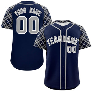 Custom Navy Gray-White Personalized Raglan Sleeves Authentic Baseball Jersey