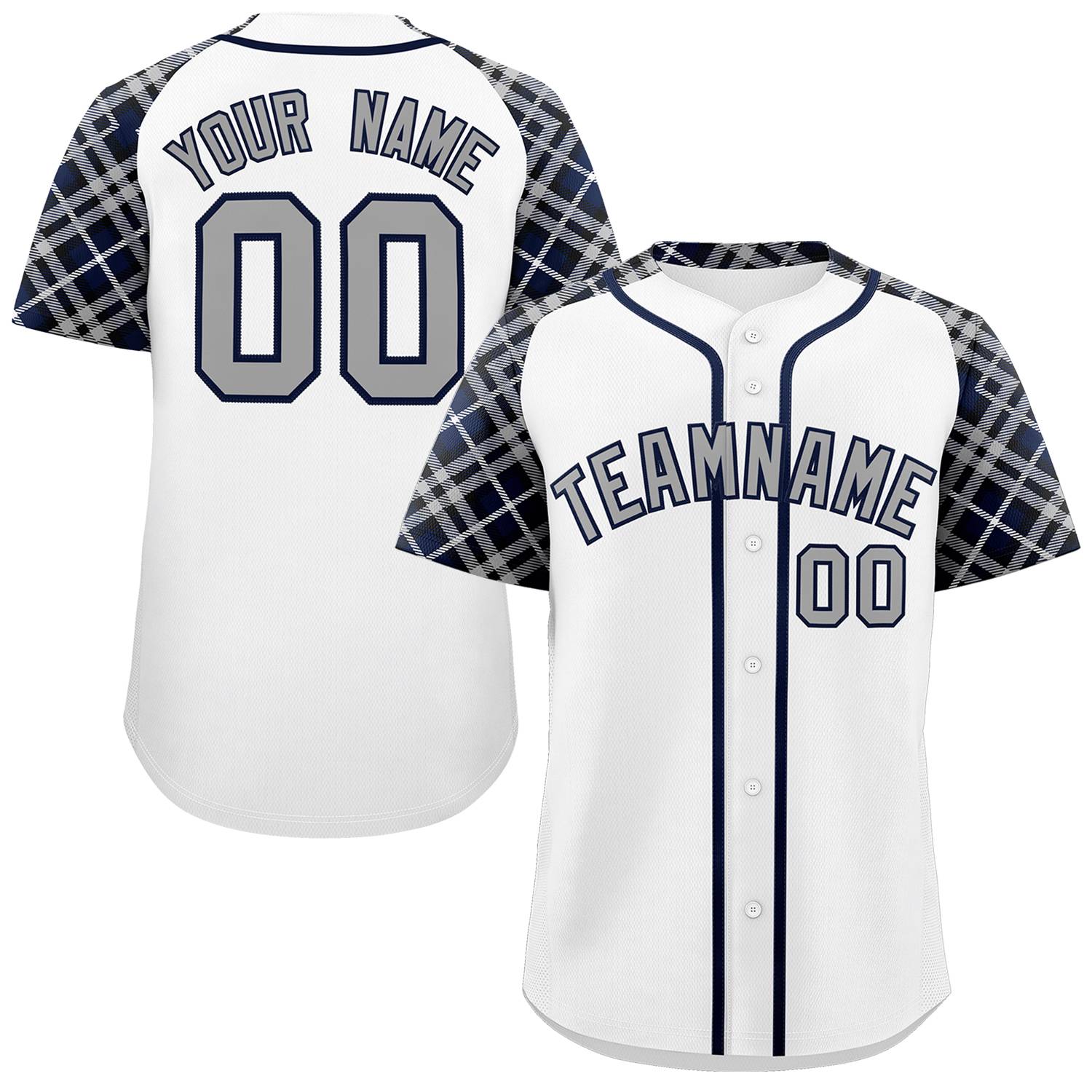 Custom White Gray-Navy Personalized Raglan Sleeves Authentic Baseball Jersey