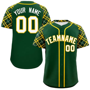 Custom Green White-Gold Personalized Raglan Sleeves Authentic Baseball Jersey