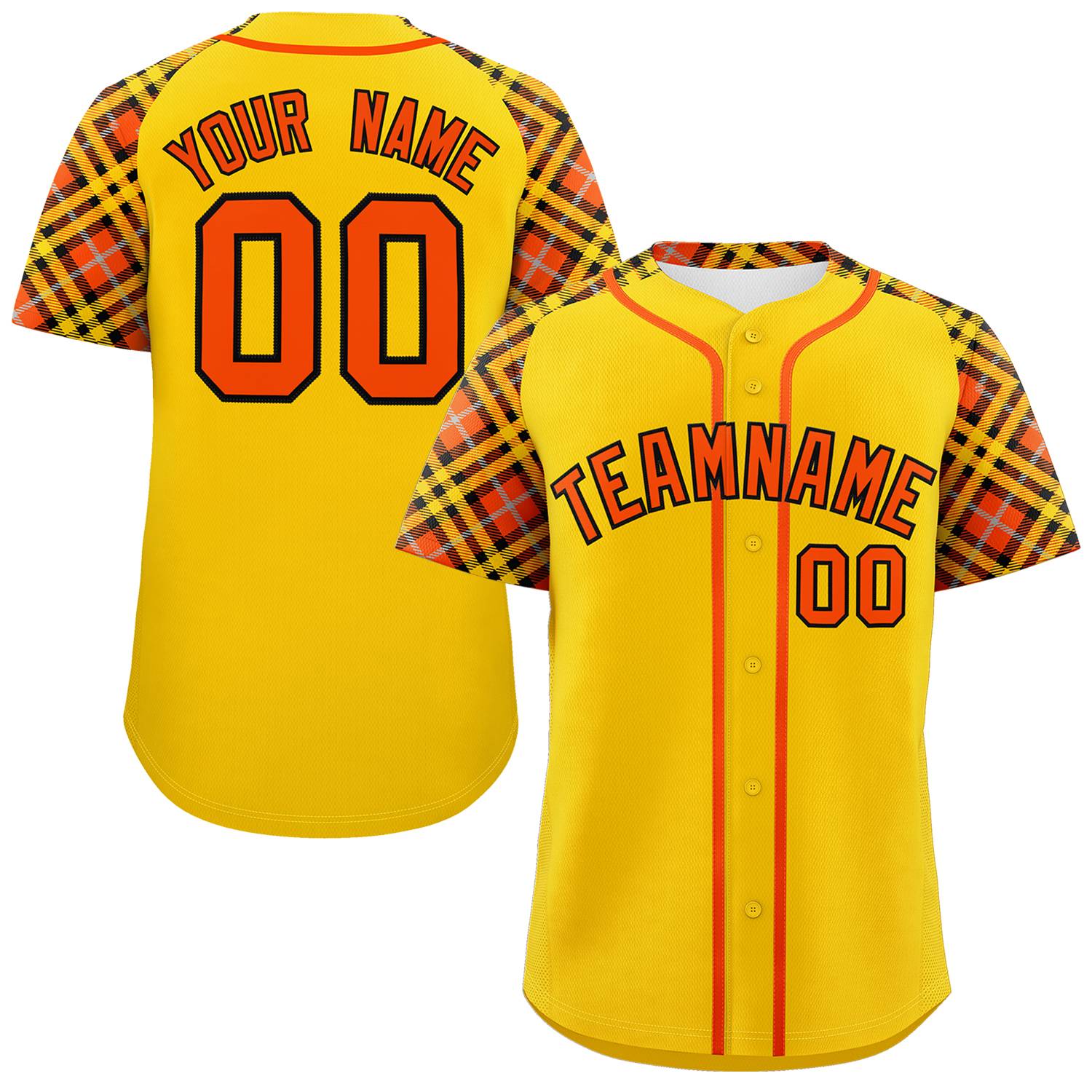 Custom Gold Orange-Black Personalized Raglan Sleeves Authentic Baseball Jersey