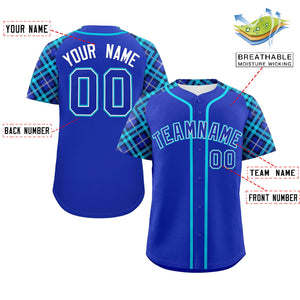 Custom Royal-Sky Blue Personalized Raglan Sleeves Authentic Baseball Jersey