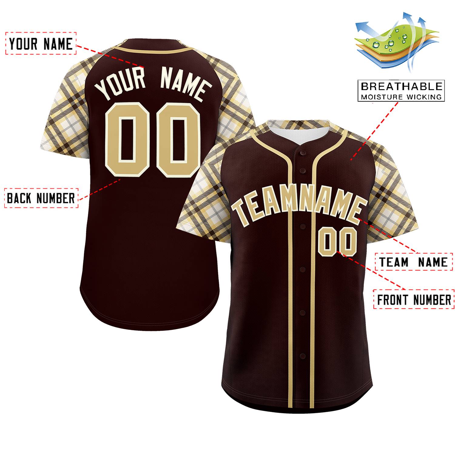 Custom Brown Khaki-Cream Personalized Raglan Sleeves Authentic Baseball Jersey