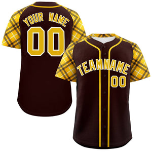 Custom Brown Gold-Cream Personalized Raglan Sleeves Authentic Baseball Jersey